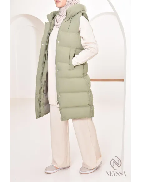 Ärmellose Daunenjacke für Damen in Khaki, ideal für die Übergangszeit