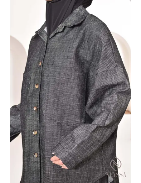 zweiteiliges Damen-Set aus Stoff mit Jeans-Effekt, Hemd mit Hose