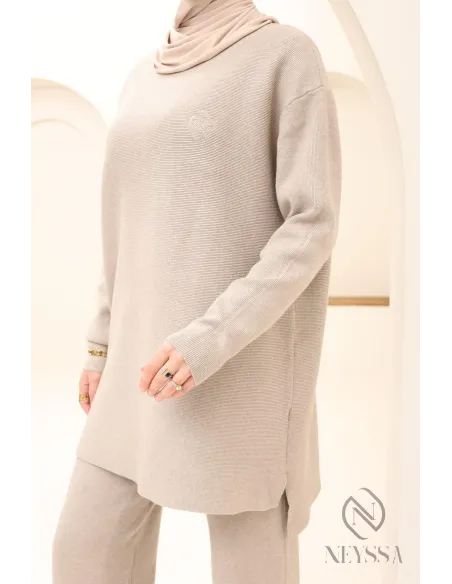 Ensemble en maille tissée taupe pour femme by Neyssa confection