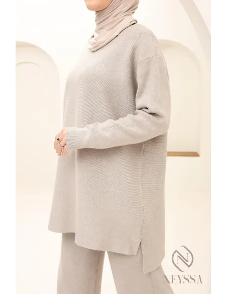 Taupefarbenes Ensemble aus gewebter Maschenware für Damen by Neyssa confection