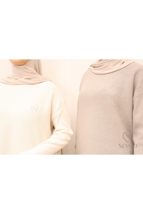 Ensemble en maille tissée taupe pour femme by Neyssa confection