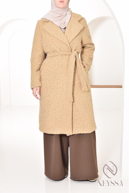 manteau femme coupe droite tissu type laine bouclée, hiver 2024