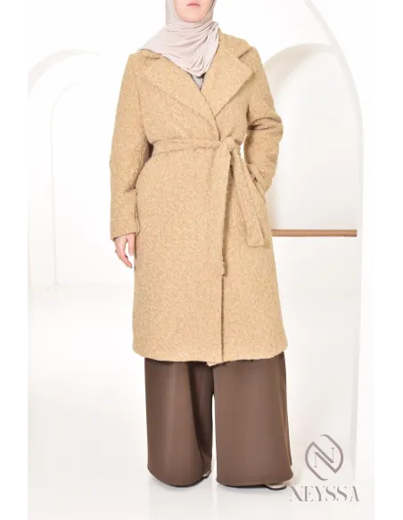 manteau femme coupe droite tissu type laine bouclée, hiver 2024