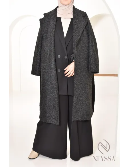 manteau femme coupe droite tissu type laine bouclée, hiver 2024