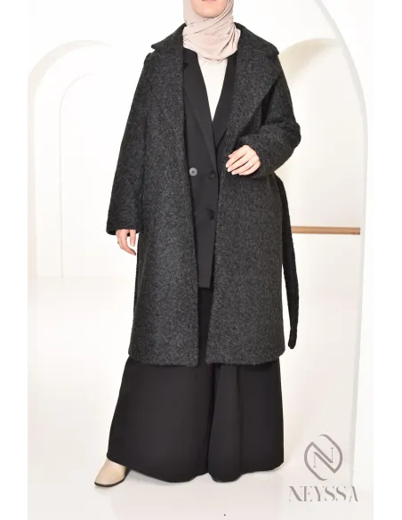 manteau femme coupe droite tissu type laine bouclée, hiver 2024