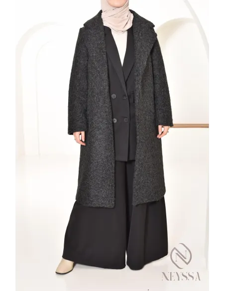 manteau femme coupe droite tissu type laine bouclée, hiver 2024