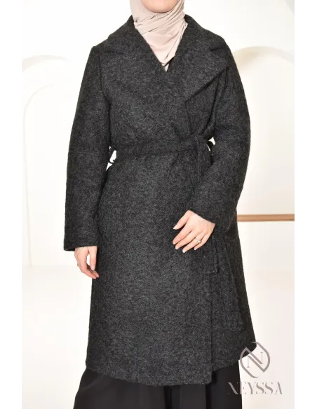 Damenmantel mit geradem Schnitt Stoff Typ Schlingenwolle, Winter 2024.