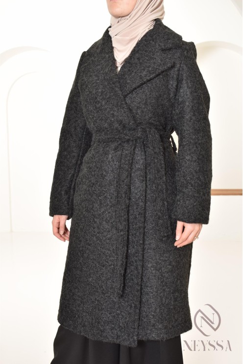 manteau femme coupe droite tissu type laine bouclée, hiver 2024