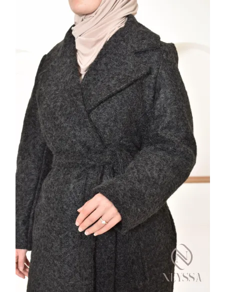 Damenmantel mit geradem Schnitt Stoff Typ Schlingenwolle, Winter 2024.