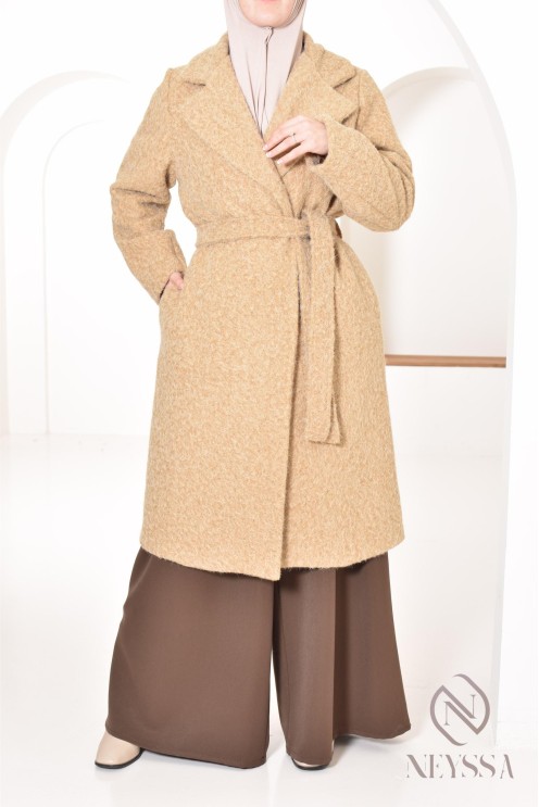 manteau femme coupe droite tissu type laine bouclée, hiver 2024