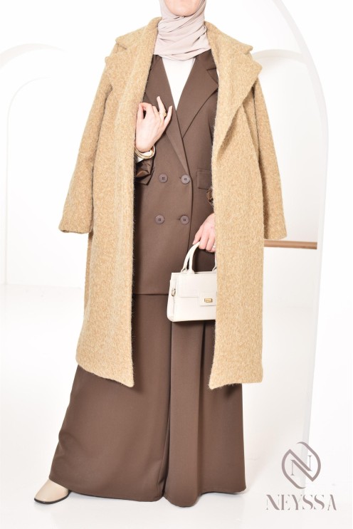 manteau femme coupe droite tissu type laine bouclée, hiver 2024