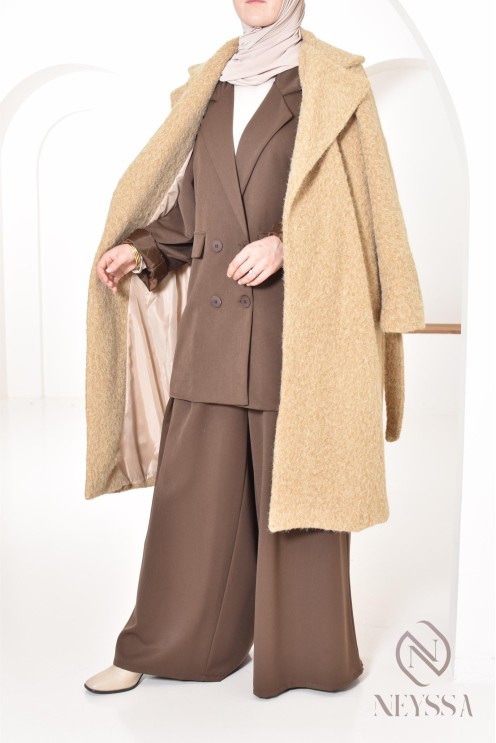 manteau femme coupe droite tissu type laine bouclée, hiver 2024