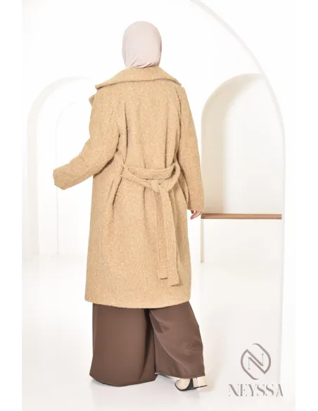 manteau femme coupe droite tissu type laine bouclée, hiver 2024