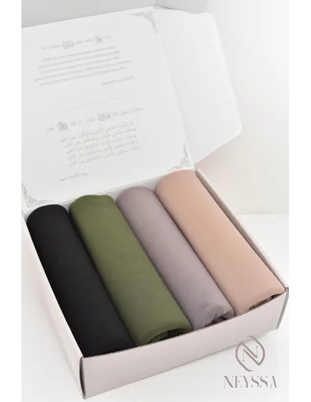 Box femme 4 hijab jersey premium haute qualité idées cadeau musulmane