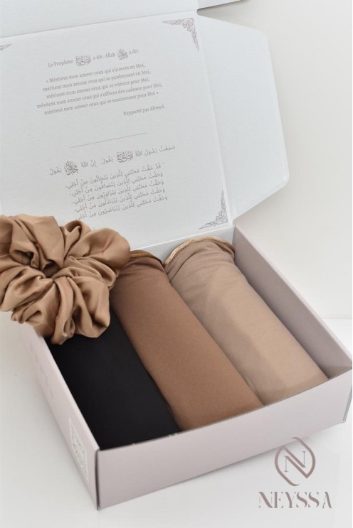 Box hijab femme voilée 3 hijab jersey premium liseré wavy tendance