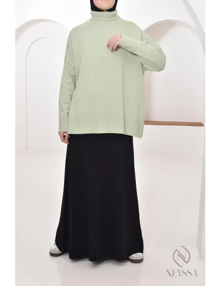 Pull col montant roulé mi long femme modeste, idée de tenues hiver