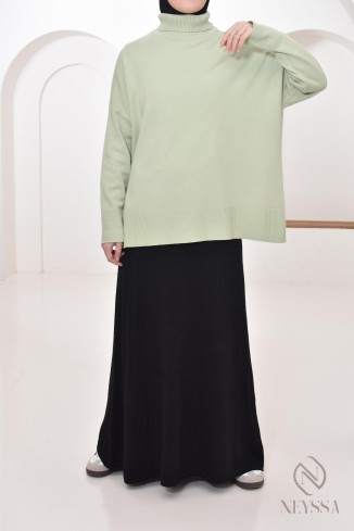 Pullover mit Stehkragen, gerollt, mittellang, Frau, bescheiden 2