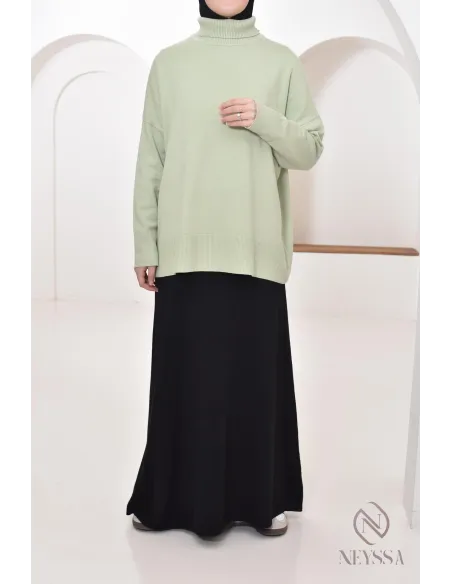 Pullover mit Stehkragen, gerollt, mittellang, Frau, bescheiden