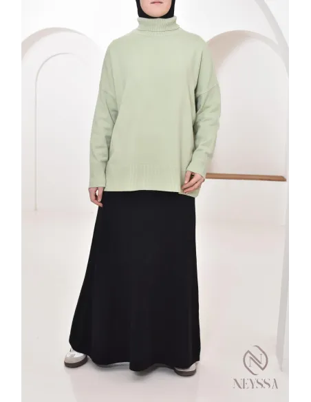 Pullover mit Stehkragen, gerollt, mittellang, Frau, bescheiden