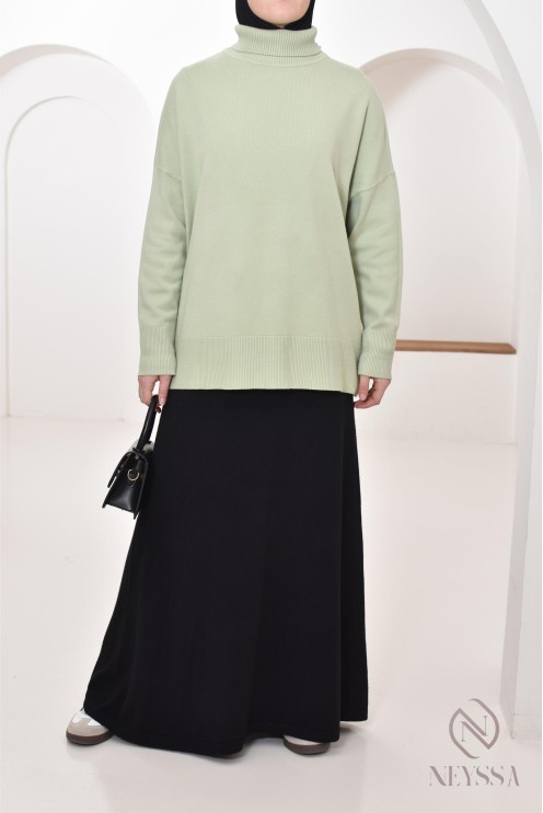 Pull col montant roulé mi long femme modeste, idée de tenues hiver