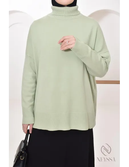 Pullover mit Stehkragen, gerollt, mittellang, Frau, bescheiden