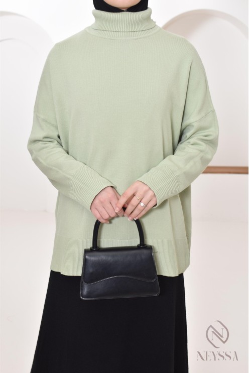 Pull col montant roulé mi long femme modeste, idée de tenues hiver