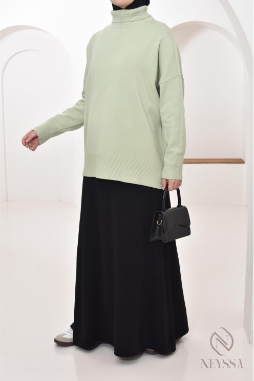 Pull col montant roulé mi long femme modeste, idée de tenues hiver