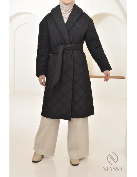 Long quilted down jacket for veiled women, for cold periods