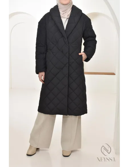Long quilted down jacket for veiled women, for cold periods