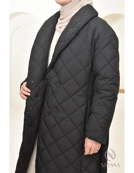 Long quilted down jacket for veiled women, for cold periods