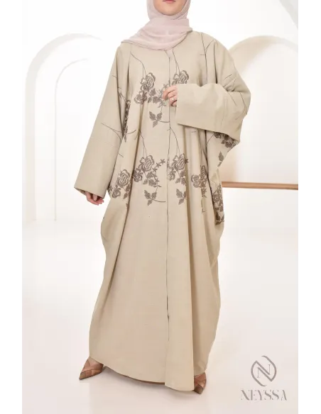 Abaya Dubaï luxury embroidered kimono, butterfly, hijabi look event