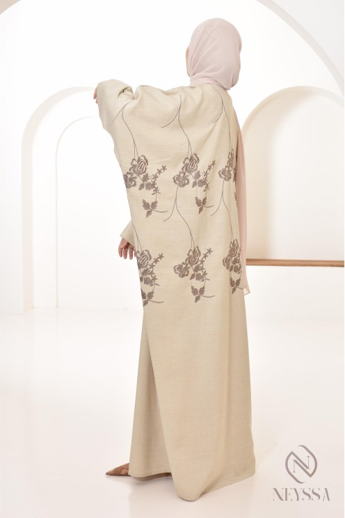 Abaya Dubaï luxury embroidered kimono, butterfly, hijabi look event