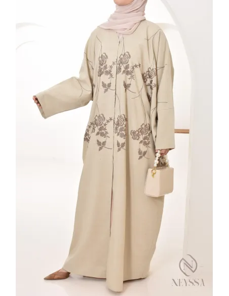 Abaya Dubaï luxury embroidered kimono, butterfly, hijabi look event