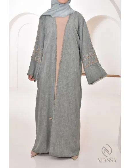 Abaya kimono Dubai green for Muslim women, special occasion hijabi