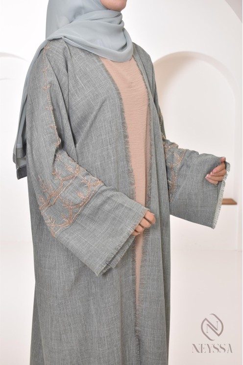 Abaya kimono Dubai green for Muslim women, special occasion hijabi