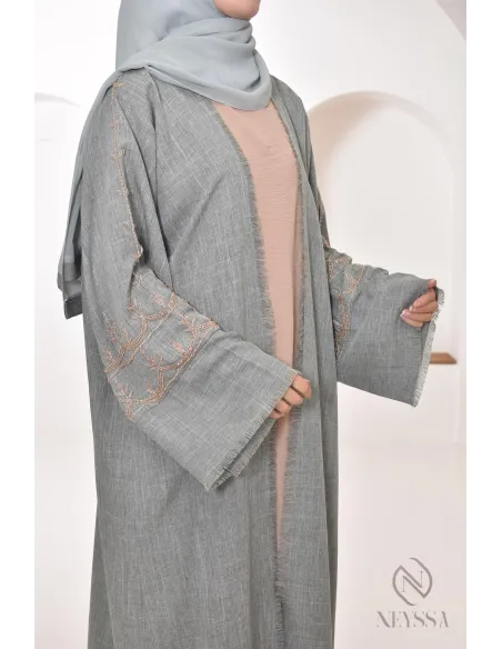 Abaya kimono Dubaï vert pour femme musulmane, occasion spéciale hijabi