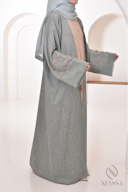 Abaya kimono Dubai green for Muslim women, special occasion hijabi