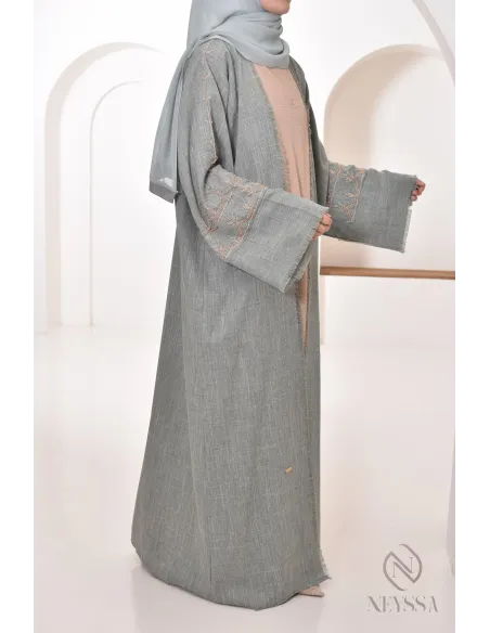 Abaya kimono Dubai green for Muslim women, special occasion hijabi