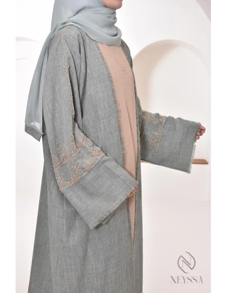 Abaya kimono Dubaï vert pour femme musulmane, occasion spéciale hijabi