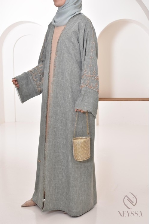 Abaya kimono Dubaï vert pour femme musulmane, occasion spéciale hijabi