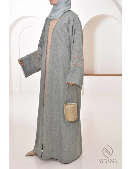 Abaya kimono Dubai green for Muslim women, special occasion hijabi