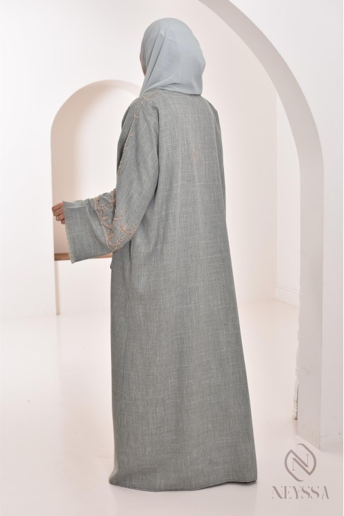 Abaya kimono Dubaï vert pour femme musulmane, occasion spéciale hijabi