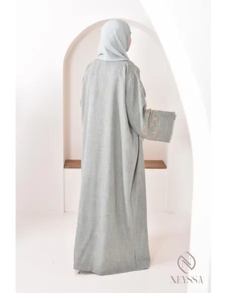 Abaya kimono Dubai green for Muslim women, special occasion hijabi