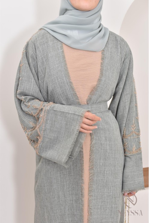 Abaya kimono Dubai green for Muslim women, special occasion hijabi