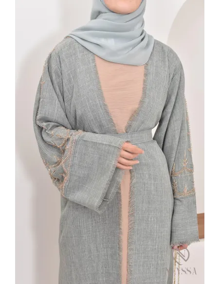 Abaya kimono Dubaï vert pour femme musulmane, occasion spéciale hijabi