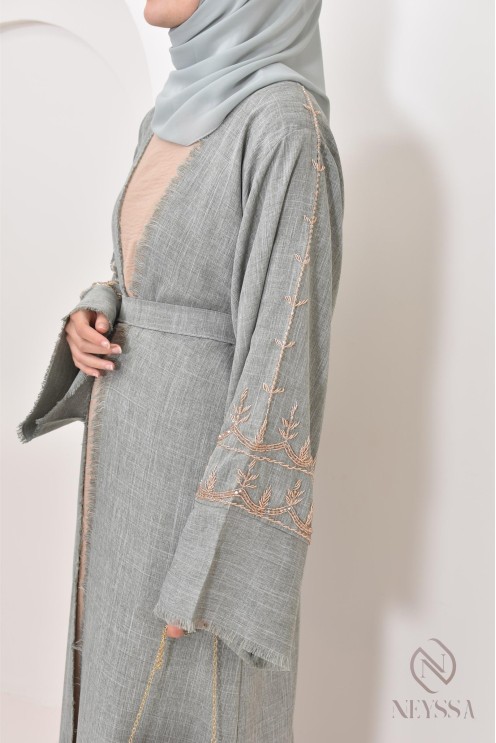 Abaya kimono Dubaï vert pour femme musulmane, occasion spéciale hijabi