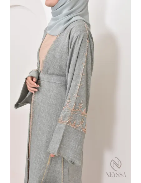 Abaya kimono Dubaï vert pour femme musulmane, occasion spéciale hijabi