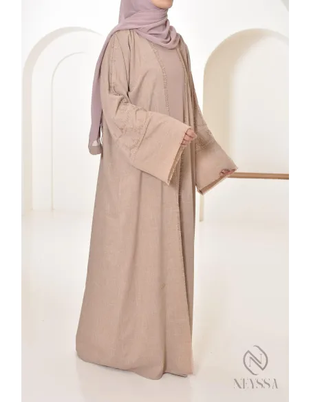 Ensemble Abaya Dubaï luxe latté confection aux Emirats, haute qualité, hijabi