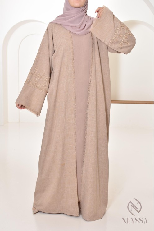 Ensemble Abaya Dubaï luxe latté confection aux Emirats, haute qualité, hijabi