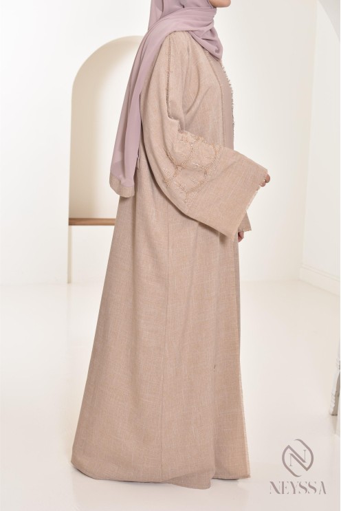 Ensemble Abaya Dubaï luxe latté confection aux Emirats, haute qualité, hijabi